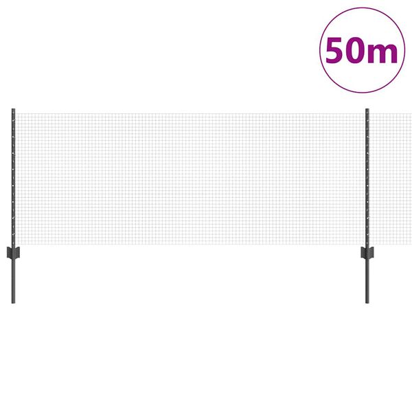 vidaXL Tvora su stulpais Pilka 0,8 x 50 m Plienas ir PVC