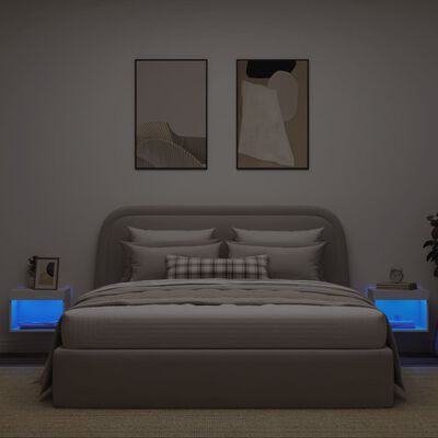 vidaXL Sieninės naktinės spintelės su LED lemputėmis, 2vnt., baltos