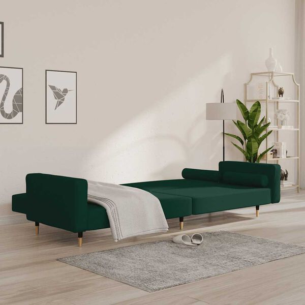 vidaXL Dvivietė sofa-lova su dvejomis pagalvėmis, žalia, aksomas