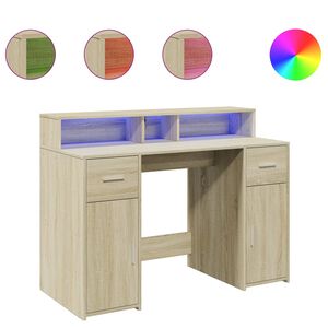 vidaXL Ra&scaron;omasis stalas su LED ap&scaron;vietimu, ąžuolo, 97x45x90cm, mediena