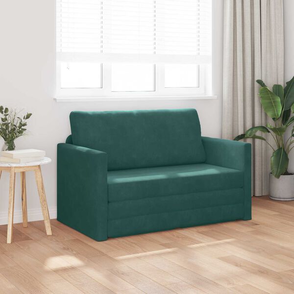 vidaXL Sofa lova 110cm Tamsiai žalia Aksomas