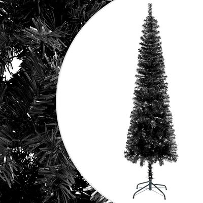vidaXL Plona apšviesta Kalėdų eglutė su žaisliukais, juoda, 210cm