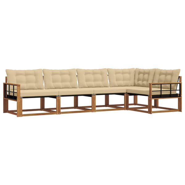 vidaXL Lauko sofos komplektas su pagalve 5 pcs Natūralus ir bežinis