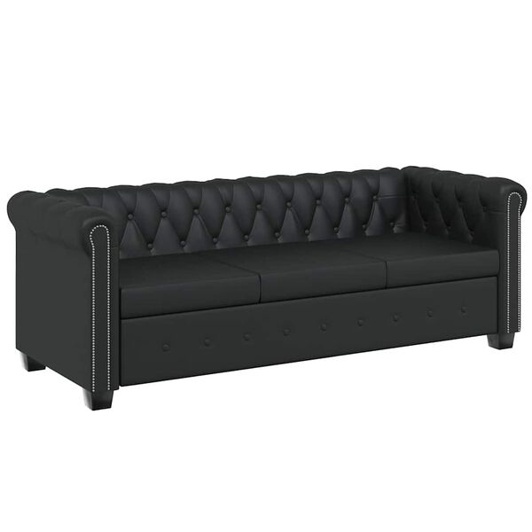 vidaXL Chesterfield trivietė sofa, dirbtinė oda, juoda