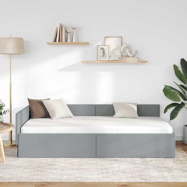 vidaXL Kampinė lovos konstrukcija Šviesiai pilka 100 cm x 200 cm