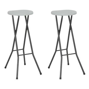 vidaXL Sulankstomos baro taburetės, 2 vnt., HDPE ir plienas, baltos