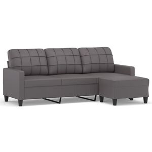 vidaXL Trivietė sofa su pakoja, pilkos spalvos, 180cm, dirbtinė oda