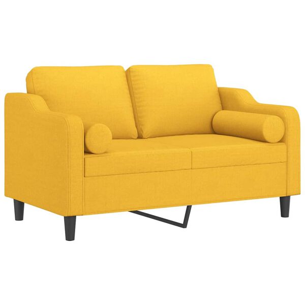 vidaXL Dvivietė sofa su pagalvėmis, &scaron;viesiai geltona, 120cm, audinys
