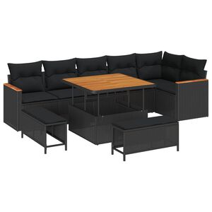 vidaXL Sodo Sofų Rinkinys su pagalve 9 pcs Juoda Poli ratanas
