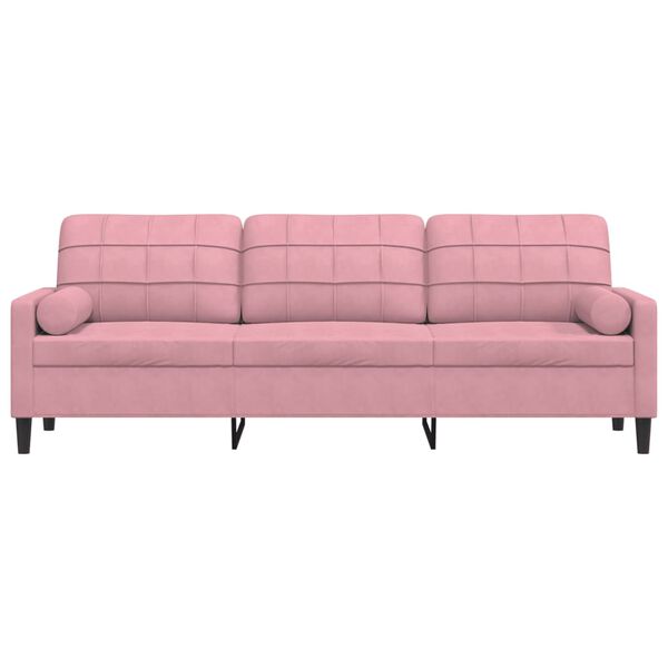 vidaXL Trivietė sofa su pagalvėlėmis, rožinės spalvos, 210cm, aksomas