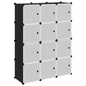 vidaXL Storage Cube Organizer su 12 kubelių ir durelėmis Black PP