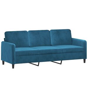 vidaXL Trivietė sofa, mėlynos spalvos, 180cm, aksomas