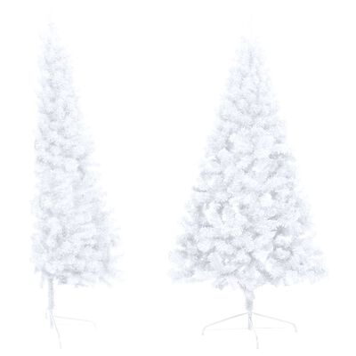 vidaXL Dirbtinė pusinė Kalėdų eglutė su stovu, balta, 210cm, PVC