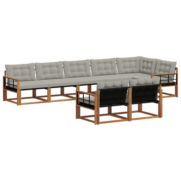 vidaXL Lauko sofos komplektas 8 pcs Natūrali ir &scaron;viesiai pilka