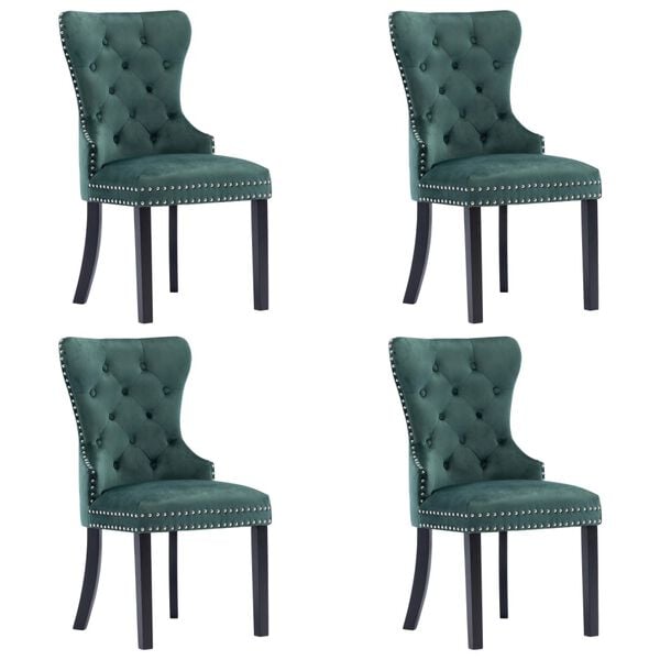 vidaXL Valgomojo kėdės, 4vnt., tamsiai žalios spalvos, aksomas