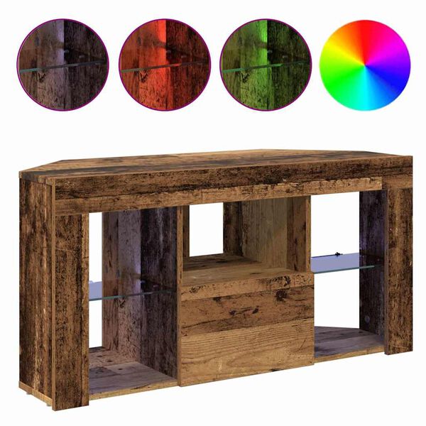 vidaXL Kampinė LED televizoriaus spinta Senas medis 100 x 40 x 50 cm