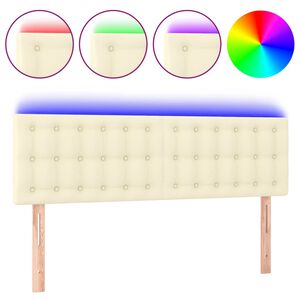 vidaXL Galvūgalis su LED, kreminės spalvos,144x5x78/88cm, dirbtinė oda