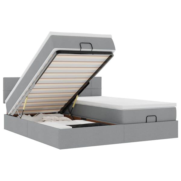 vidaXL Osmanų lovos rėmas su čiužiniais, pilkas, 200x200cm, audinys