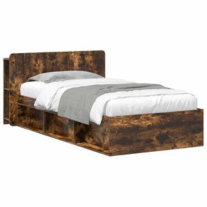 vidaXL Lovos rėmas su saugojimu Dūminio ąžuolo 75 x 190 cm