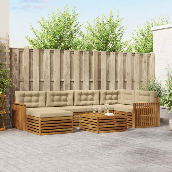 vidaXL Lauko sofos komplektas su pagalve 7 pcs Natūralus ir bežinis