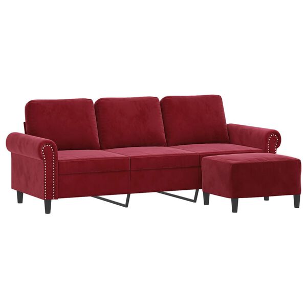vidaXL Trivietė sofa su pakoja, raudonojo vyno spalvos, 180cm, aksomas