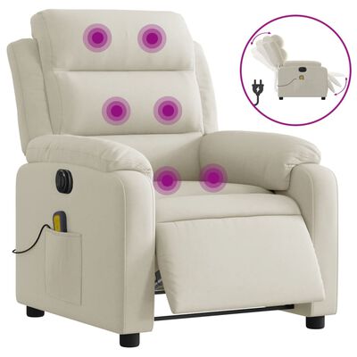 vidaXL Elektrinis atlošiamas masažinis krėslas, kreminis, aksomas