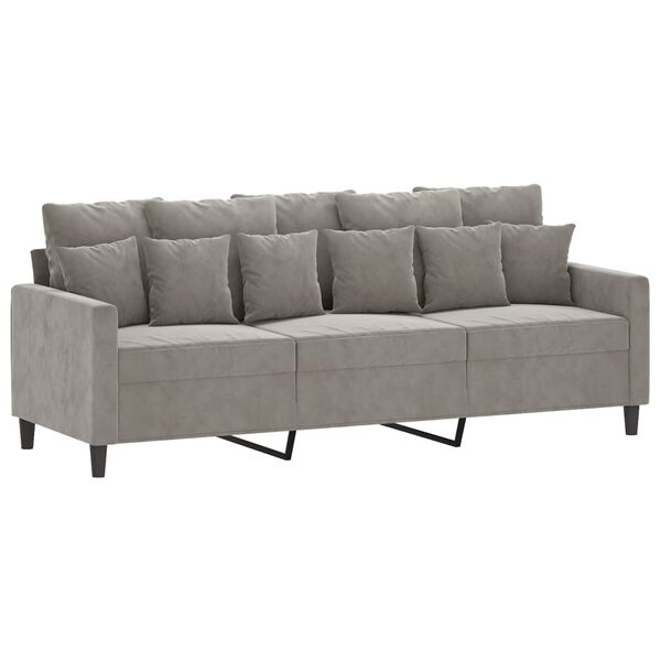 vidaXL Trivietė sofa su pakoja, &scaron;viesiai pilka, 180cm, aksomas