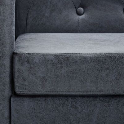 vidaXL Chesterfield sofos komplektas, dirbtinė zomšos oda, pilka