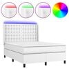 vidaXL Lova su spyruoklėmis/čiužiniu/LED, balta 140x190cm dirbtinė oda