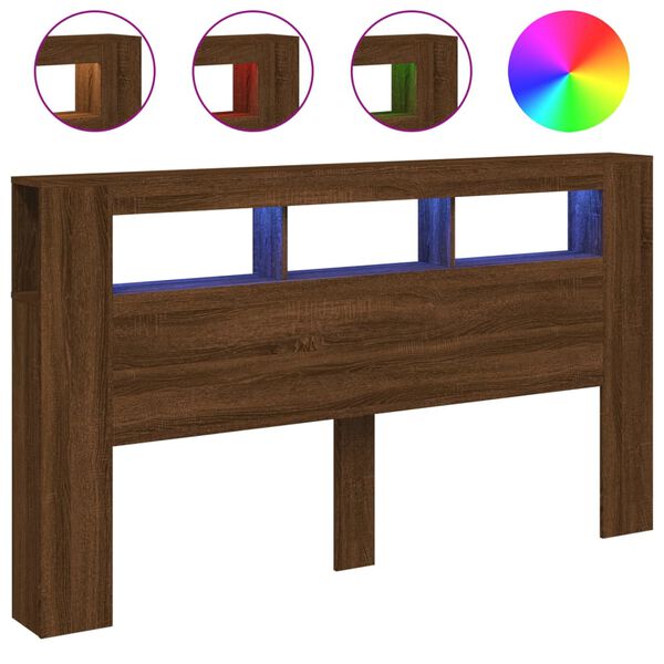vidaXL LED galvūgalis, rudas ąžuolo, 180x18,5x103,5cm, mediena
