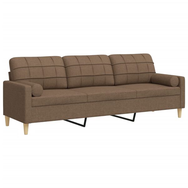 vidaXL Trivietė sofa su pagalvėlėmis, rudos spalvos, 210cm, audinys