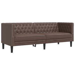 vidaXL Trivietė chesterfield sofa, rudos spalvos, dirbtinė oda