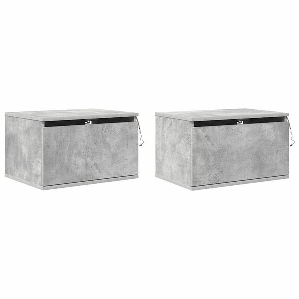 vidaXL Sieninės naktinės spintelės su LED, 2vnt., betono pilkos