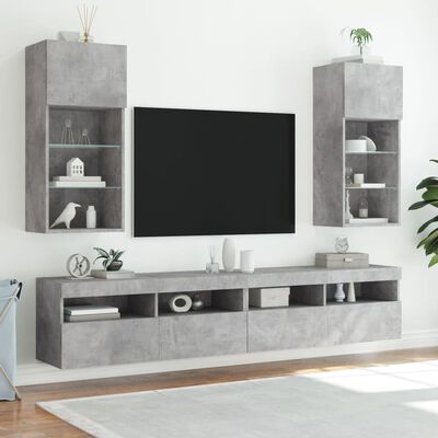 vidaXL TV spintelės su LED lemputėmis, 2vnt., betono, 40,5x30x90cm