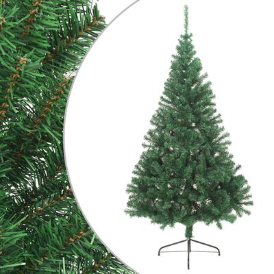 vidaXL Dirbtinė pusinė Kalėdų eglutė su stovu, žalia, 240cm, PVC
