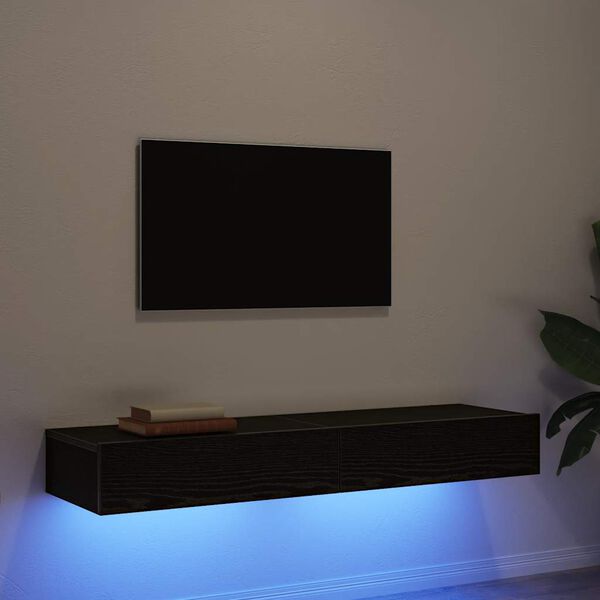 vidaXL TV spintelės su LED lemputėmis, 2 vnt., juodo ąžuolo spalvos, 60x35x15,5 cm