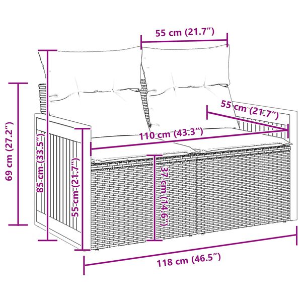 vidaXL Sodo Sofų Rinkinys su pagalve 13 pcs Juoda poliratanas