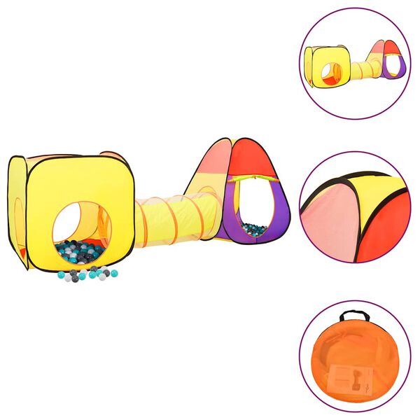 vidaXL Žaidimų palapinė su 250 kamuoliukų, spalvota, 255x80x100cm