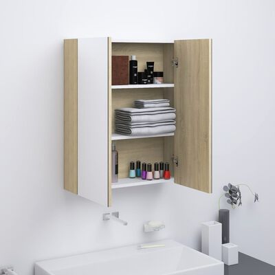 vidaXL Veidrodinė vonios spintelė, balta ir ąžuolo, 60x15x75cm, MDF