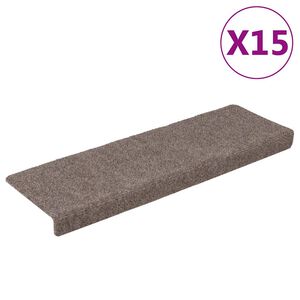 vidaXL Laiptų kilimėliai, lipnūs, 15 vnt., 65x21x4 cm, smėlio spalvos, stačiakampiai kra&scaron;tai