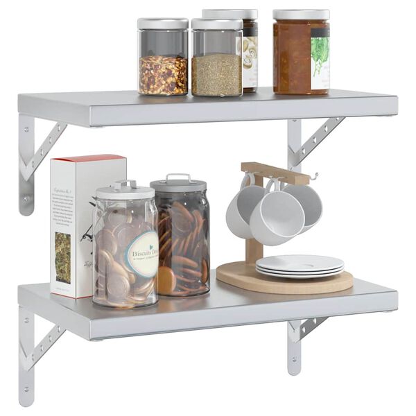 vidaXL Sieninės lentynos, 2vnt., sidabrinės, 50x30cm, plienas