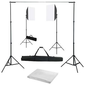 vidaXL Fotostudijos komplektas su &scaron;viesdėžėmis ir fonu