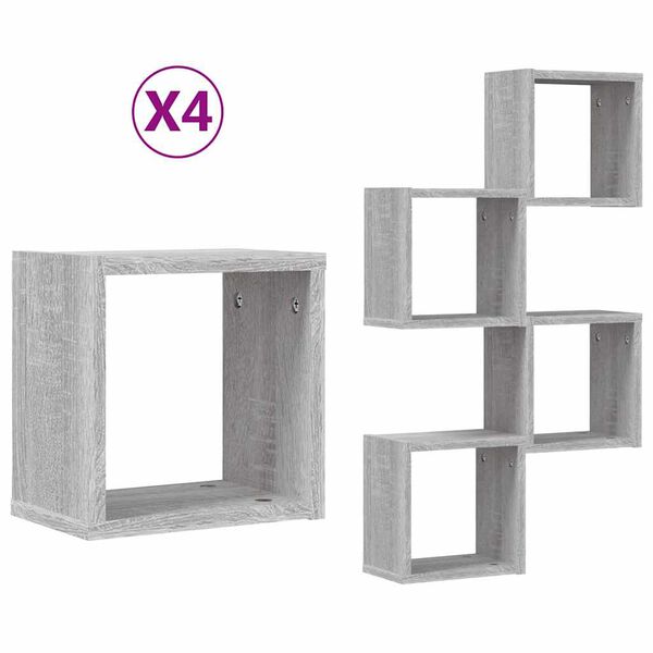 vidaXL Sieninės lentynos 4 pcs Pilkas Sonoma 26 x 15 x 26 cm