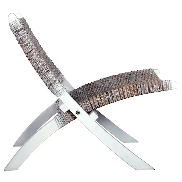 vidaXL Poilsio kėdė, balta, Kubu ratanas ir raudonmedžio masyvas