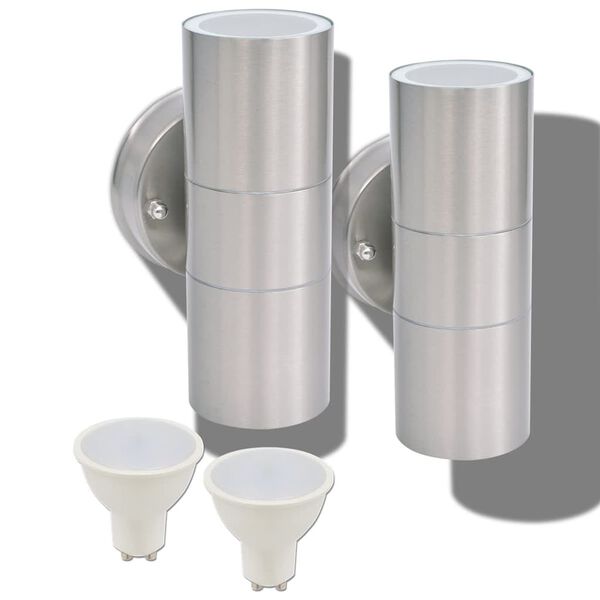 vidaXL Lauko LED sien. &scaron;viest., 2vnt., nerūd. plienas, į vir&scaron;ų/apačią