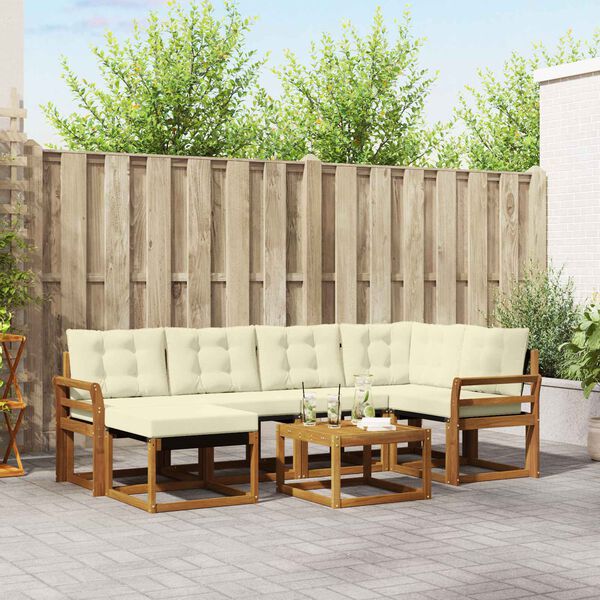 vidaXL Lauko sofos komplektas su pagalve 7 pcs Natūralus ir grietinėlė