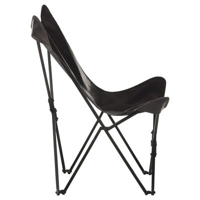 vidaXL Sulankstoma išskleidžiama kėdė, juodos spalvos, tikra oda