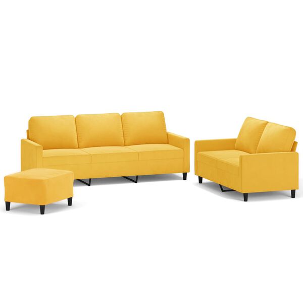 vidaXL Sofos komplektas su pagalvėlėmis, 3 dalių, geltonas, aksomas