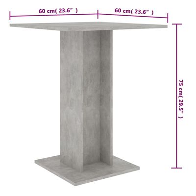 vidaXL Bistro staliukas, betono pilkos spalvos, 60x60x75cm, MDP