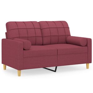 vidaXL Dvivietė sofa su pagalvėlėmis, raudonojo vyno, 120cm, audinys
